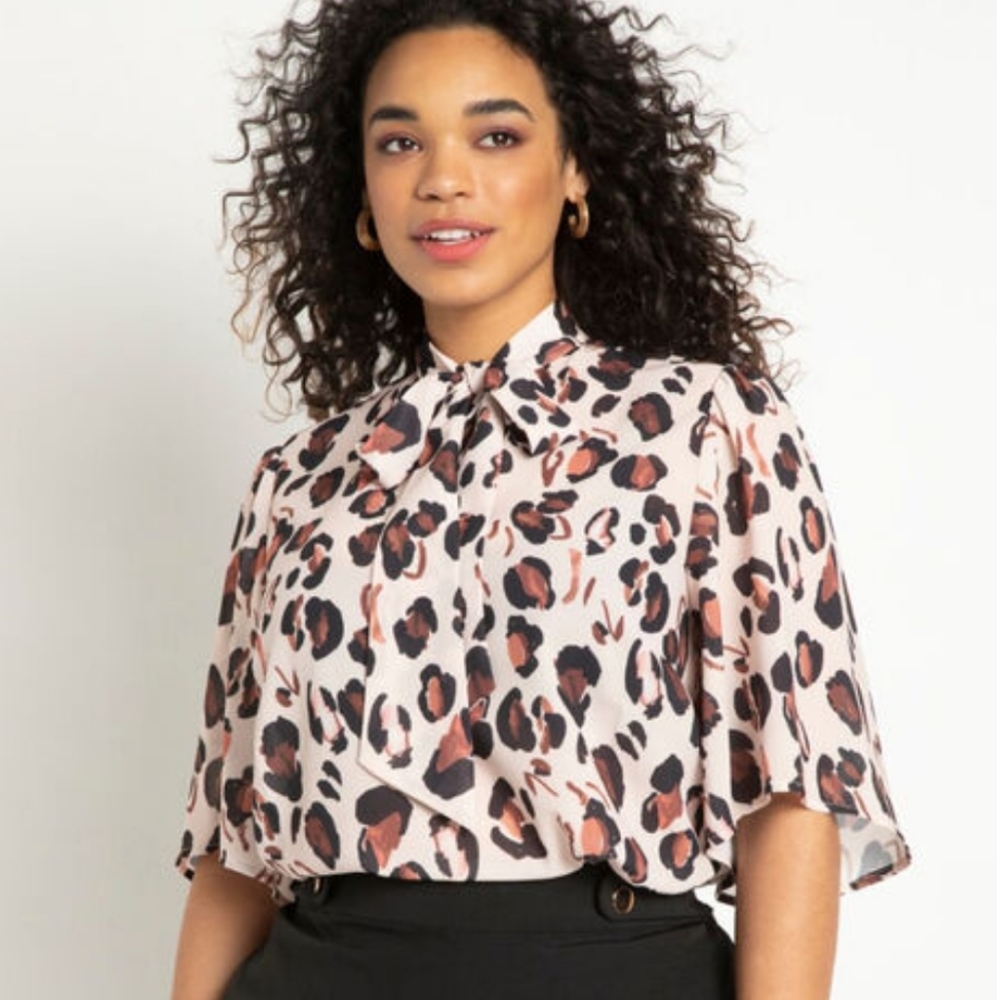 Bow Blouse with Flutter Sleeve